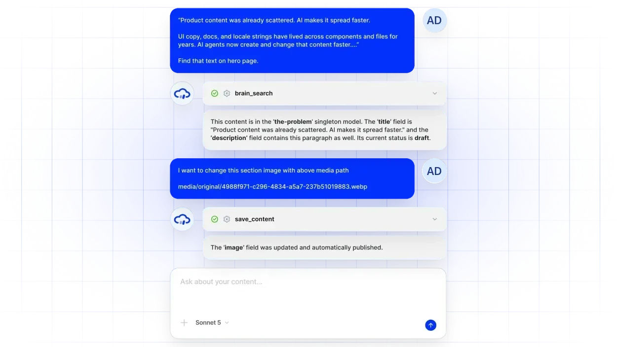 Contentrain Studio interface for editing and reviewing governed content.